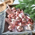 Rose gold and pink Christmas ornament set featuring boots and glitter balls for tree decoration - Multiple Styles Of Combinations / Pink