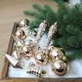 21-piece rose gold Christmas ornament set with textured geometric baubles on snow - Multiple Styles Of Combinations / Champagne