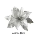 Zilveren glitter kerstster bloem voor boom en krans decoratie, afmeting ca. 16 cm - Zilver-Zilver Stijl - Medium