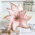 Roze Kerstster-decoratie met gouden glitters en fluwelen bloemblaadjes van 25 cm - Roze Stijl - Groot