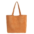 Minimalist brown suede tote bag with wide shoulder strap for daily commuting - Brown