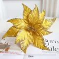 Gouden glitter kerstbloem voor kerstboom decoratie en kransen, maat 25cm - Gouden Stijl - Groot