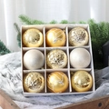 Set of 9 gold and champagne Christmas baubles in various painted and matte finishes - Gold