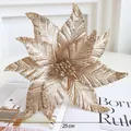 Bruine 25cm kerstster bloem met lovertjes voor kerstboom en krans decoratie - Champagne Stijl - Groot