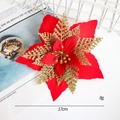 Rode fluwelen kerstbloem met gouden lovertjes 17cm decoratieve feestbloem - Rode Drielaagse Bloem - Medium