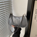 Glossy grey patent leather underarm bag with zipper closure and sleek shoulder strap - Gray
