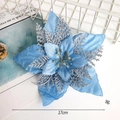 Blauwe kerstster van fluweel met glinsterende pailletten en zilveren details, 17cm - Blauwe Drielaagse Bloem - Medium