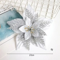 Zilveren kerstster met pailletten, 17cm stoffen decoratie voor de kerstboom en krans - Zilveren Drielaagse Bloem - Medium