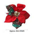 Kerstster bloem van rood fluweel en ruitjesstof met witte sneeuwvlokpatronen - Rood Groen Geflokt Stijl - Groot