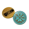 Bronze Viking Vegvisir compass brooch with sky blue background and glass dome - Blue Background Viking Compass Style (JY006529-9)