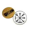 Vintage bronze Viking Compass Vegvisir round metal brooch with pin back fastener - White Background Viking Compass Style (JY006529-10)