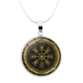 Collar brújula vikinga plateado con colgante Vegvisir dorado y cúpula de vidrio - Estilo Brújula Negro Oro (JY006534-7)