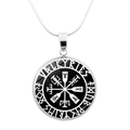 Collar brújula vikinga Vegvisir con grabado Valkyries en colgante negro y plateado - Estilo Letras Valkyries (JY006534-8)