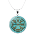 Collar con colgante de brújula vikinga plateada, cúpula de cristal azul y cadena serpiente - Estilo Brújula Azul Brillante (JY006534-9)