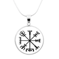 Collar brújula vikinga Vegvisir plateado con cadena de serpiente y emblema blanco - Estilo Brújula Blanca Simple (JY006534-10)