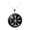 Collar vikingo brújula Vegvisir plateado con colgante de cabujón negro en cadena de serpiente - Estilo Brújula Blanco Negro (JY006534-11)