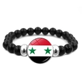 Syrian flag glass charm bracelet with polished black onyx beads and silver accents - Syria