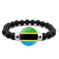 Ethnic beaded bracelet with black onyx beads and Tanzanian flag time gem pendant - Tanzania