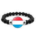 Luxembourg flag beaded bracelet with black glossy stones and silver accents - Luxembourg
