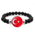 Beaded bracelet with black polished beads and Turkish flag crescent star glass charm - Turkey