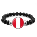 Beaded bracelet with black beads and a glass pendant featuring the Peru flag - Peru