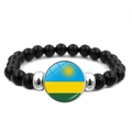 Beaded bracelet with black polished stones and Rwanda flag round glass pendant charm - Rwanda