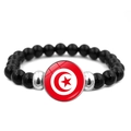 Beaded bracelet with black round stones and a circular Tunisia flag emblem charm - Tunisia