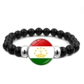 Tajikistan flag charm bracelet with glossy black beads and glass dome centerpiece - Tajikistan