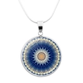 Silver-plated Mandala glass dome pendant necklace with vibrant orange and blue pattern - Sun Fiery Red Mandala (JY006645-7)
