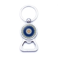 Portachiavi apribottiglie in metallo argento con mandala geometrico blu e giallo - Mandala Blu Giallo (JY006650-7)