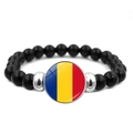 Beaded bracelet with black round beads and Romania flag glass dome charm - Romania