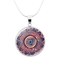 Mandala floral glass pendant necklace with silver snake chain for women - Starry Bronze Mandala (JY006645-10)