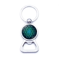 Portachiavi apribottiglie in metallo argento con mandala blu e motivo geometrico - Mandala Blu Verde Stellato (JY006650-11)