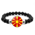 North Macedonia flag bead bracelet with black polished stones and silver accents - Macedonia