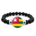 Beaded bracelet with black polished beads and Togo flag time gem focal piece - Togo