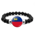 Black beaded bracelet with Liechtenstein flag glass pendant and silver spacers - Liechtenstein
