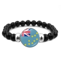 Black beaded bracelet featuring a Tuvalu flag glass dome pendant and silver accents - Tuvalu