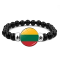 Beaded bracelet featuring black glossy beads and a Lithuania flag charm with silver spacers - Lithuania