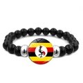Beaded bracelet with black polished stones and Uganda flag glass dome charm - Uganda