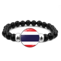Beaded bracelet with black obsidian style stones and Thailand flag glass pendant charm - Thailand