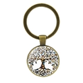 Porte-clés Arbre de Vie vintage en bronze avec pendentif dôme en verre coloré - Arbre d'Art aux Feuilles Colorées (JY006585-6)