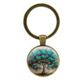 Porte-clés vintage en bronze avec pendentif arbre de vie en verre turquoise et brun - Arbre d'Art Abstrait Cyan Vert (JY006585-7)