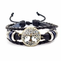Geflochtenes Lederarmband Lebensbaum mit blauen Perlen und Glas-Charm-Anhänger - Retro Bunter Lebensbaum(JY006587-6)