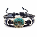 Retro mehrlagiges geflochtenes Lederarmband mit blauem Lebensbaum-Glasedelstein - Blau Blätter Lebensbaum(JY006587-7)