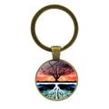 Porte-clés Arbre de Vie en bronze vintage avec pendentif artistique en verre - Arbre de Vie Symétrie Miroir Coucher du Soleil (JY006585-10)