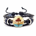 Geflochtenes Lederarmband Lebensbaum mit Glaskabochon und verstellbarem Verschluss - Freihand Lebensbaum(JY006587-8)