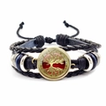 Mehrlagiges geflochtenes Lederarmband mit goldenem Lebensbaum-Glasanhänger - Goldener Baum Rot Schwarz Verlauf(JY006587-9)