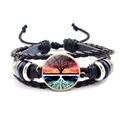 Mehrlagiges geflochtenes Lederarmband mit Lebensbaum-Glasstein in Blau und Bronze-Optik - Zeit-Edelstein Lebensbaum(JY006587-10)