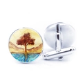Silver Tree of Life cufflinks with glass dome and polished T-bar for men's shirts - Light Teal Background Deep Root Tree (JY006601-8)