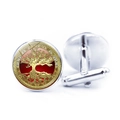 Silver cufflinks for men featuring a golden Tree of Life on a red and black gradient base - Red Black Gradient Golden Tree (JY006601-9)